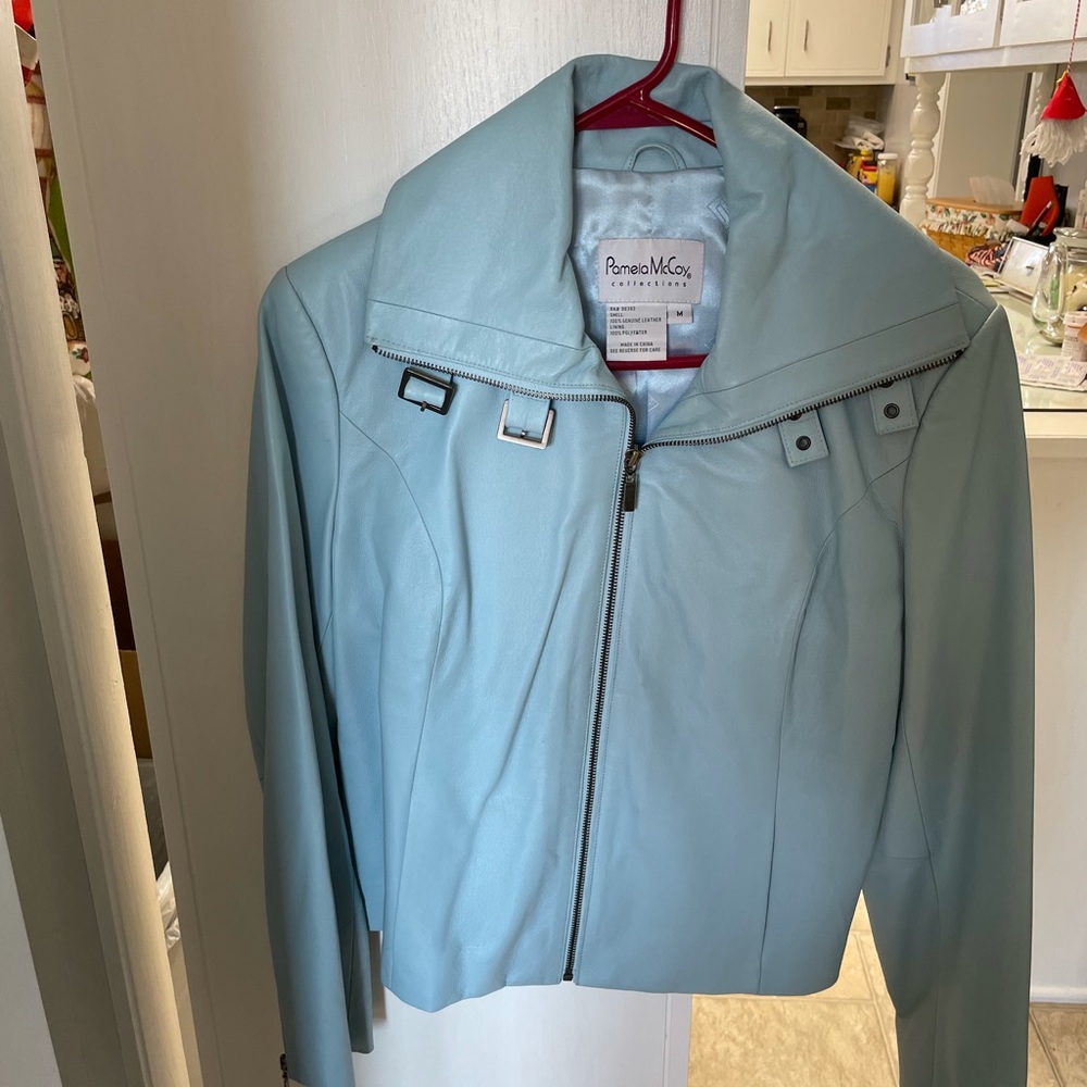 Baby Blue Pamela McCoy Leather Jacket